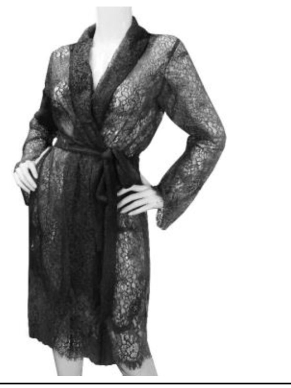 Gold Hawk *New* Chantilly Lace Duster / Robe in Grey Pewter. w/belt SMALL